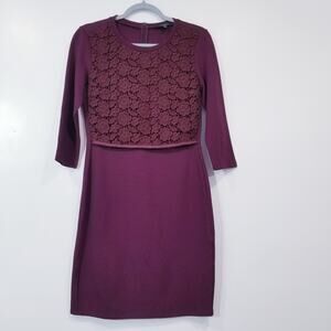 Weekend Max Mara Wool Blend Burgundy Provino Eyelet Lace Sheath Dress